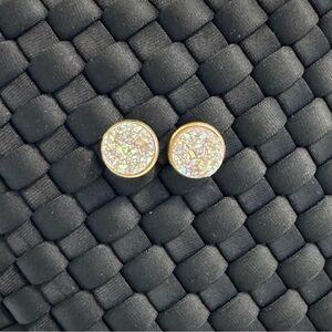 Gold and Iridescent Druzy Glitter Stud Earrings